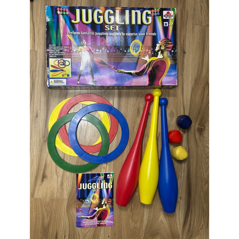 VTG‎ Borras Juggling Set Skittles Rings Balls Manual 7+ W/ Box RARE COMPLETE Toy